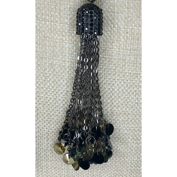 Multi-Layer Tassel Necklace Gunmetal Black Amber Statement Boho Chic - Picture 4 of 6